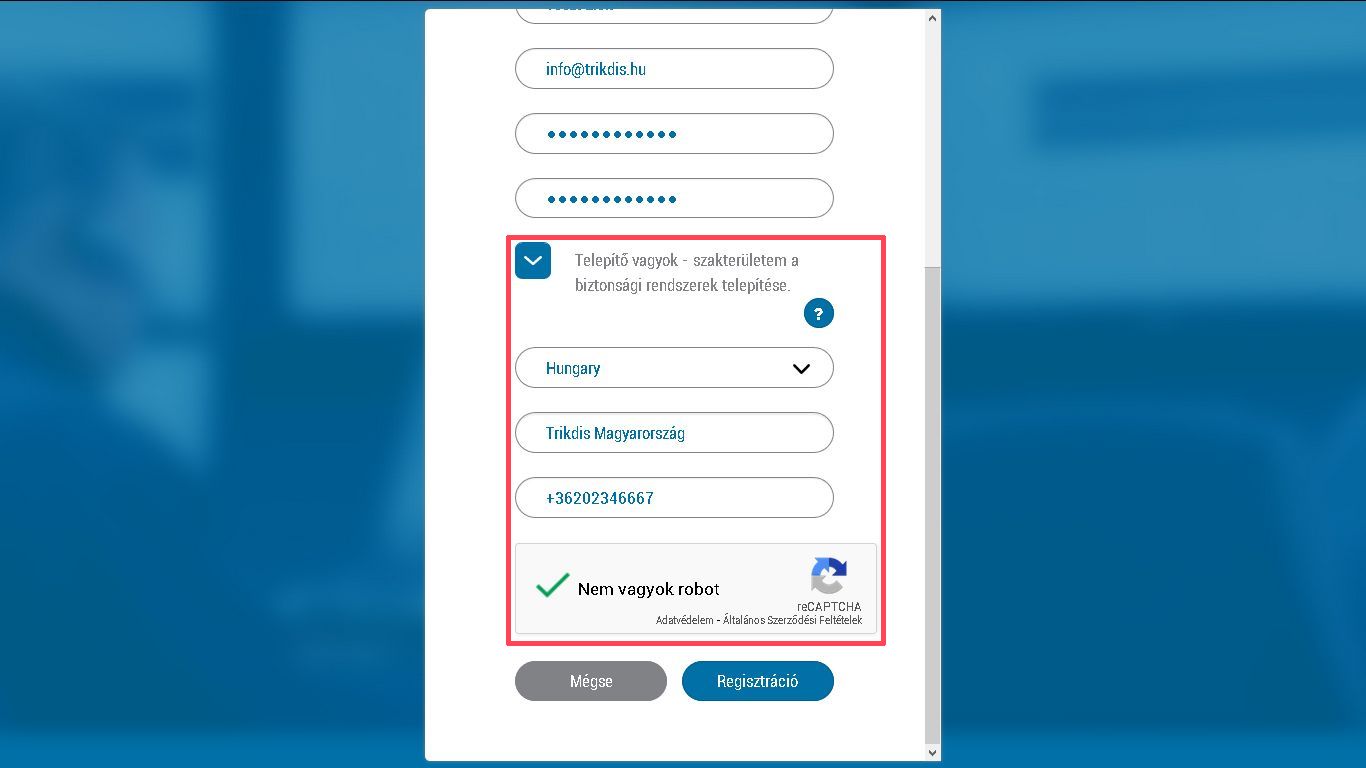 Rejestracja instalatora w Protegus: wybór obszaru, nazwa firmy i numer telefonu